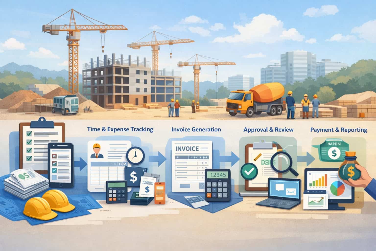 A streamlined end-to-end workflow for construction billing management for multiple jobs
