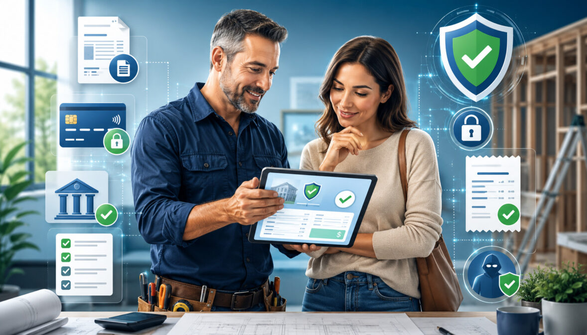 Contractor and customer reviewing a secure down payment