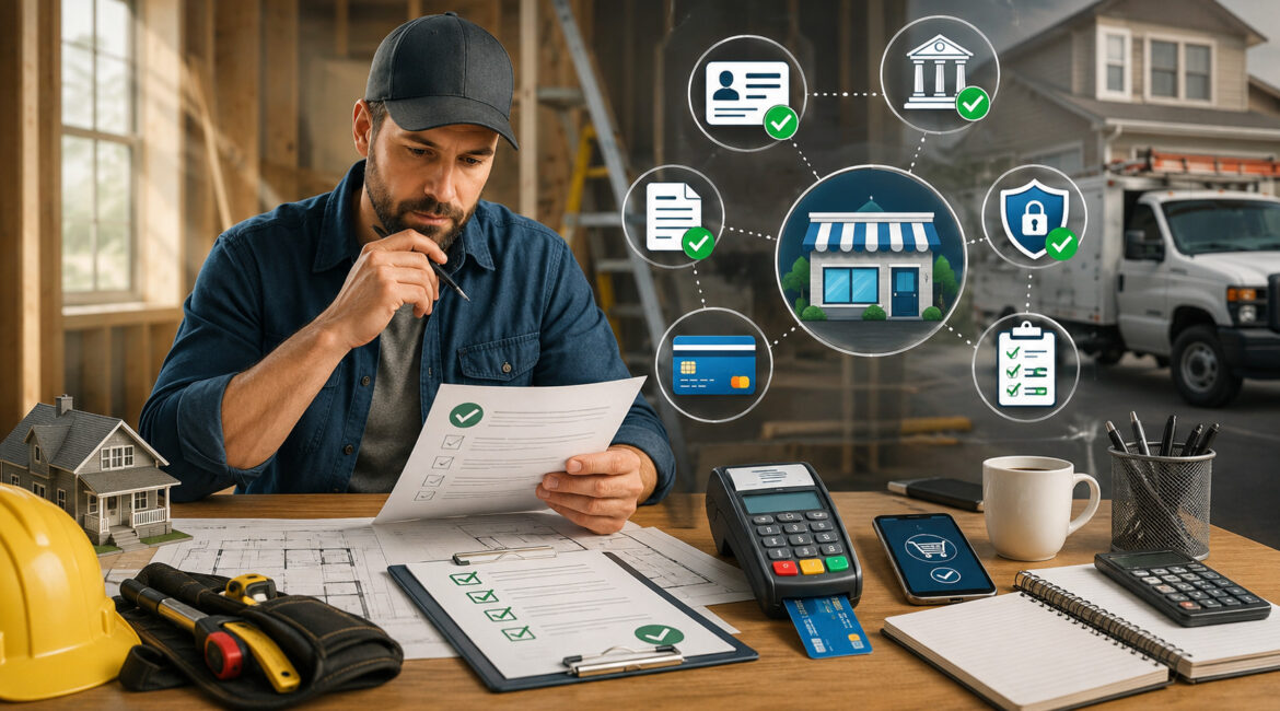 Contractor reviewing merchant account qualification requirements
