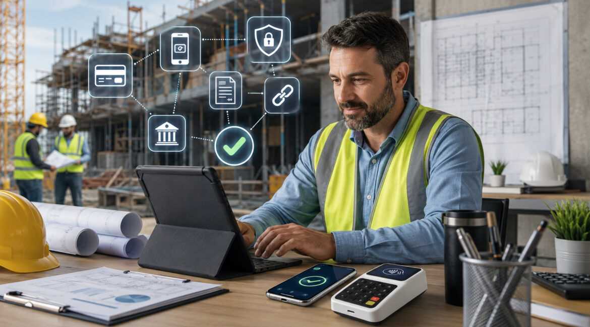 Construction business setting up online payments illustration