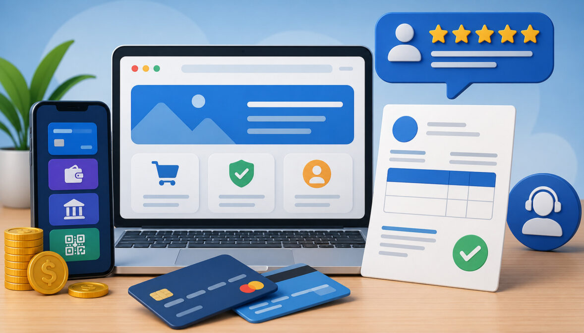 Payment method, website, invoice, and service review illustration