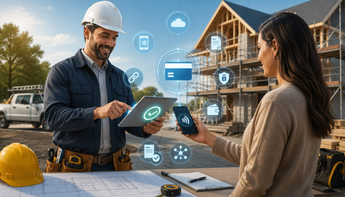 Construction business accepting an online payment at a job site