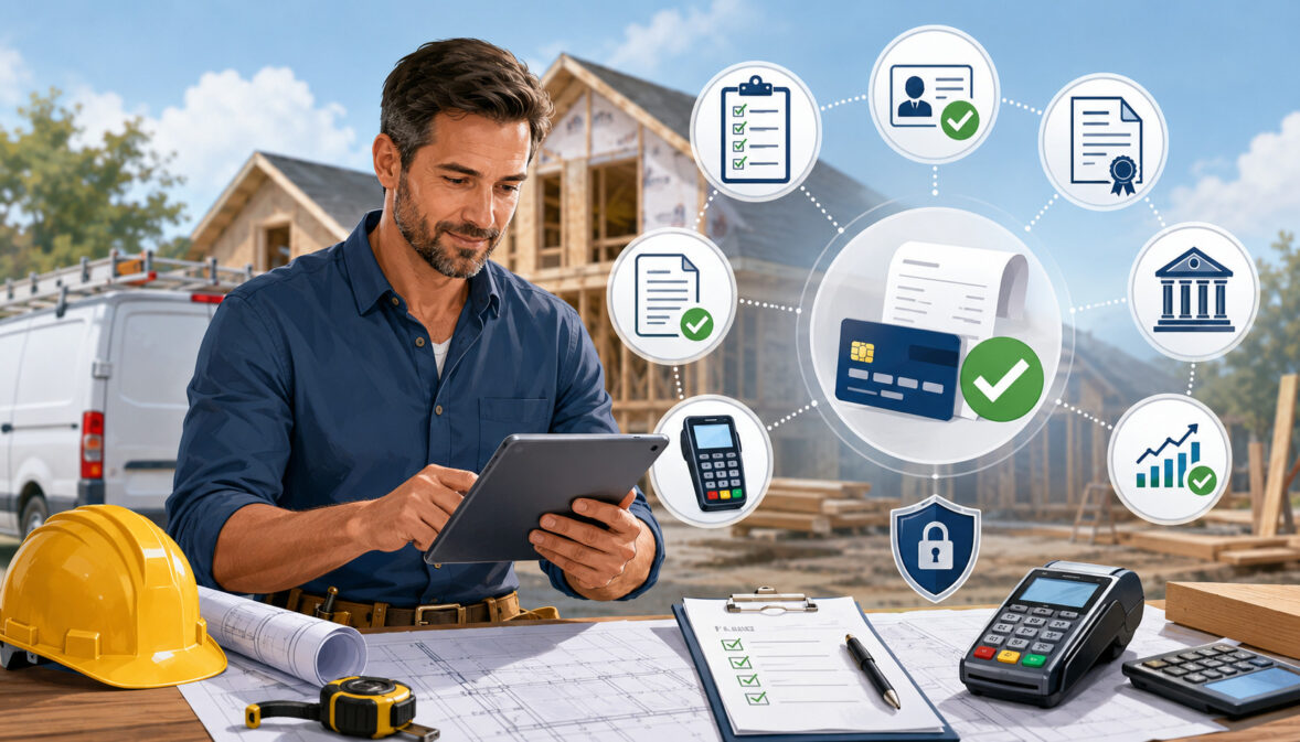 Contractor reviewing merchant account requirements